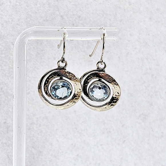 PZ Israel 925 Silver Blue Topaz Earrings - Picture 5 of 10